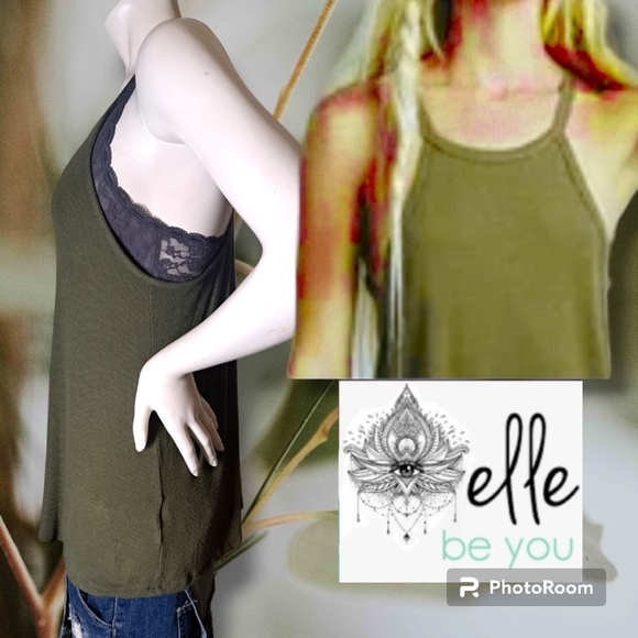 Oversized Ribbed Knit TRIANGLE Backed Cami Tank Tunic in Army Olive Med to XL - Picture 4 of 6